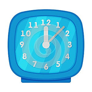 Blue Table Clock of Square Shape, Retro Style Time Measuring Instrument Vector Illustration