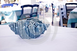 Blue table decoration in a marine restaurant