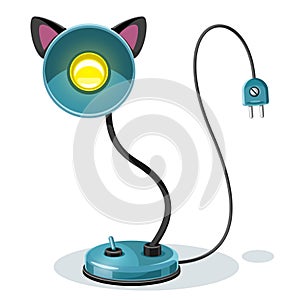 Blue table lamp with cat ears. Vector illustration.