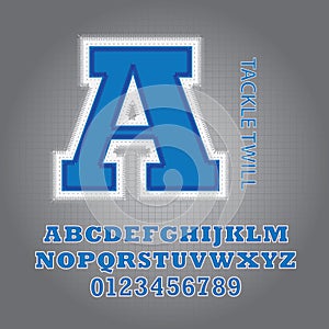 Blue Tackle Twill Alphabet and Numbers Vector