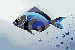 Blue Tang Fish Vector watercolor. Beautiful floral bouquets isolated on white illustration AI technologyI