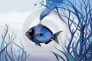 Blue Tang Fish Vector watercolor. Beautiful floral bouquets isolated on white illustration AI technologyI