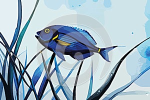Blue Tang Fish Vector watercolor. Beautiful floral bouquets isolated on white illustration AI technologyI