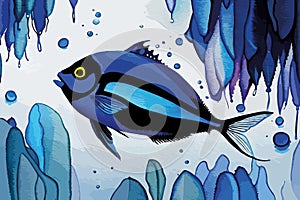 Blue Tang Fish Vector watercolor. Beautiful floral bouquets isolated on white illustration AI technologyI