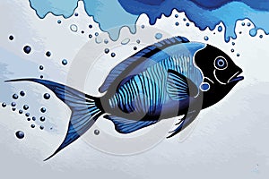 Blue Tang Fish Vector watercolor. Beautiful floral bouquets isolated on white illustration AI technologyI