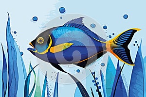 Blue Tang Fish Vector watercolor. Beautiful floral bouquets isolated on white illustration AI technologyI