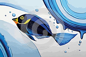 Blue Tang Fish Vector watercolor. Beautiful floral bouquets isolated on white illustration AI technologyI