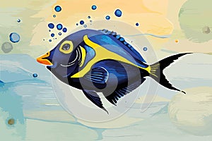 Blue Tang Fish Vector watercolor. Beautiful floral bouquets isolated on white illustration AI technologyI