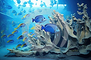 blue tangs in an artificial reef setting