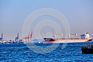 Blue Tanker Ship Passing in Bosphorus Strait