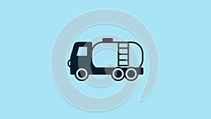 Blue Tanker truck icon isolated on blue background. Petroleum tanker, petrol truck, cistern, oil trailer. 4K Video