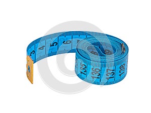 Blue tape measure isolated on the white background