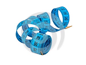 Blue tape measure isolated on the white background
