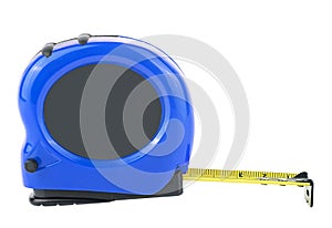 Blue tape measure isolated on white background, side view