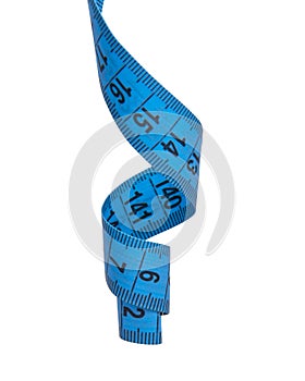 Blue tape measure tool isolated on the white background