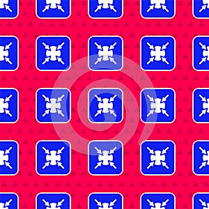 Blue Target financial goal concept icon isolated seamless pattern on red background. Symbolic goals achievement, success