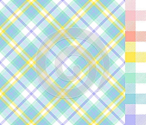 Blue Tartan and Easter Pastel Colors Gingham Plaid Seamless Pattern Tiles