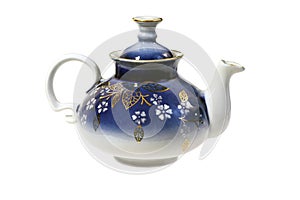 A blue tea pot isolated on a white background