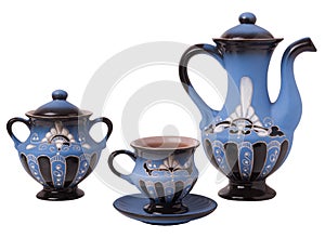 Blue tea set on a white background