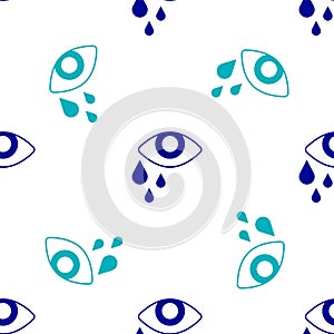 Blue Tear cry eye icon isolated seamless pattern on white background. Vector