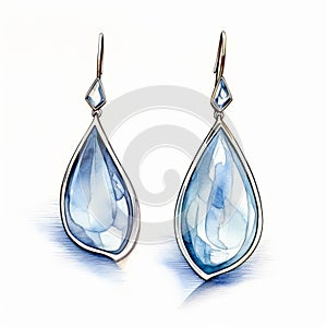 Blue Tear Shaped Earrings: Aquarellist Style With Volumetric Lighting photo