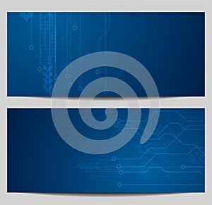 Blue tech banners with circuit board design
