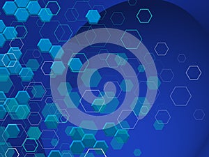 BLUE TECH Hexagons in differnts shaphes OVER BLUISH bACKGROUND