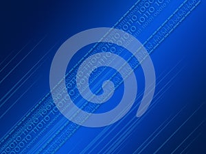 Blue technical background with binary code