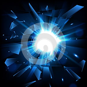 Blue techno style vector explosion. Shatter Glass. Vector illustration