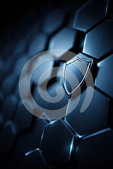 Blue technological background featuring hexagonal pattern with shield symbol