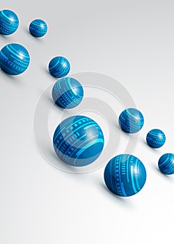 Blue technology balls on gray abstract background