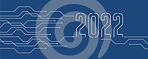 blue technology banner 2022 circuit board electronics digital