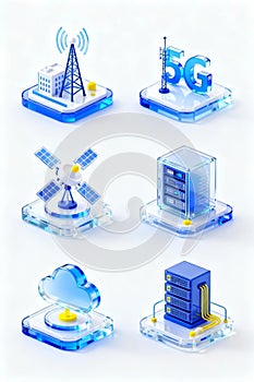 Blue Technology Icons Set â 5G, Cloud, and Data Innovation Concept