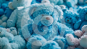 A Blue Teddy Bear Surrounded by Other Blue Teddy Bears