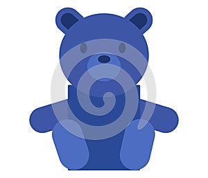 Blue teddy bear toy sitting. Cute plush bear on white background. Child s plaything vector illustration