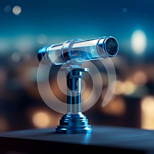 Blue Telescope with Blurred City Background. Generative AI