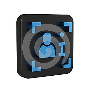 Blue Television report icon isolated on transparent background. TV news. Black square button.