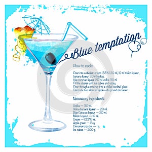 Blue temptation cocktails drawn watercolor