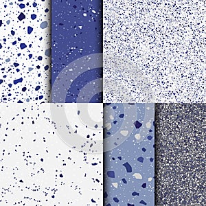 Blue terrazzo background. Collection of seamless pattern