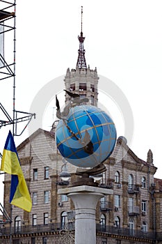 Blue terrestrial globe sculpture, Kiev photo
