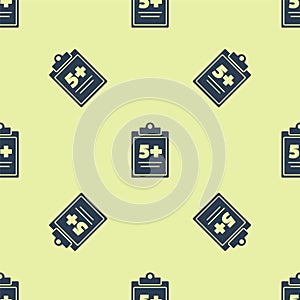 Blue Test or exam sheet icon isolated seamless pattern on yellow background. Test paper, exam or survey concept. Vector