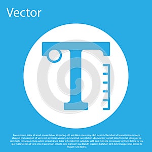 Blue Text icon isolated on blue background. White circle button. Vector