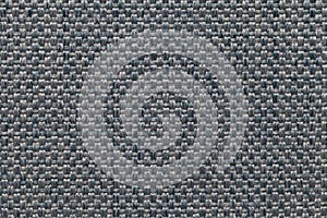 Blue textile background with checkered pattern, closeup. Structure of the fabric macro.