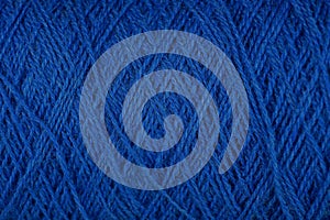 Blue texture of thick woolen thread in skein