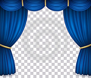 Blue theater stage curtain with drapery