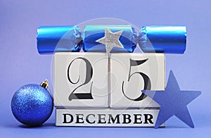 Blue theme Save the Date calendar for Christmas Day, December 25.