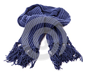 Blue thick warm winter scarf isolated on white background