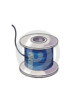 Blue Thread Spool Isolated on White Background
