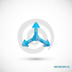 Ee-dimensional vector icon featuring three arrows diverging from a