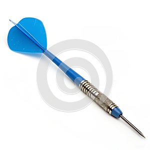 Blue throwing dart isolated on white background photo